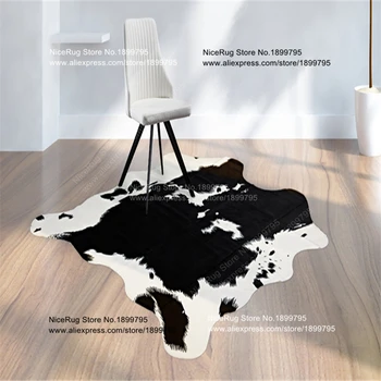 

3 piece Black Cowhide rug black cow printed carpet for home faux skin Imitation Leather Natural Shape Cowskin kids education Mat