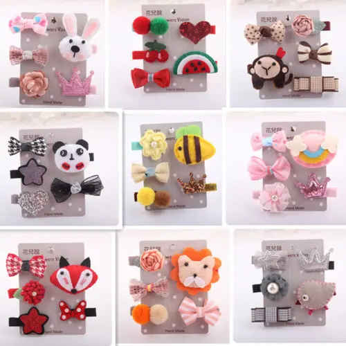 5Pcs Kids Girl Infant Hairpin Baby Girl Bow Flower Barrettes Star Hair Clip Sets