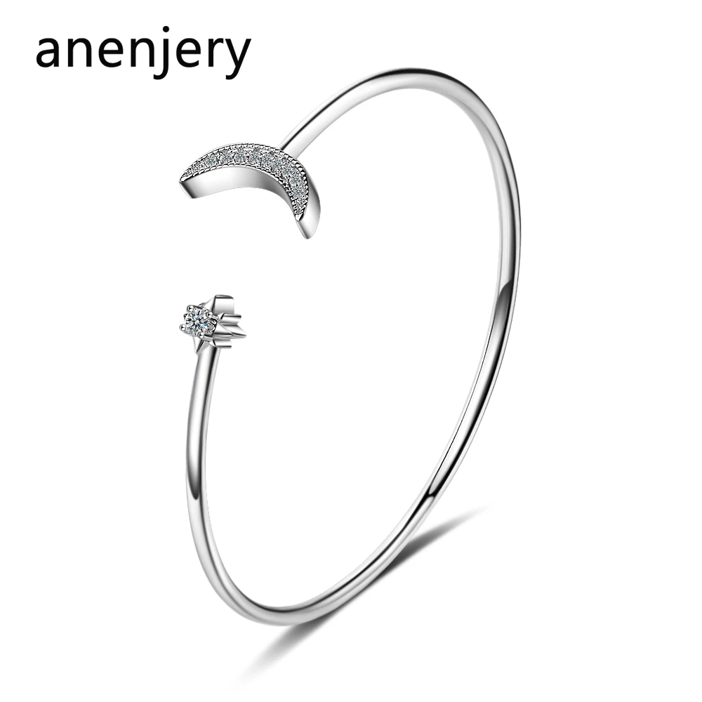 ANENJERY 925 пробы серебро простой мозаичный Циркон Луна Браслеты браслеты для Для