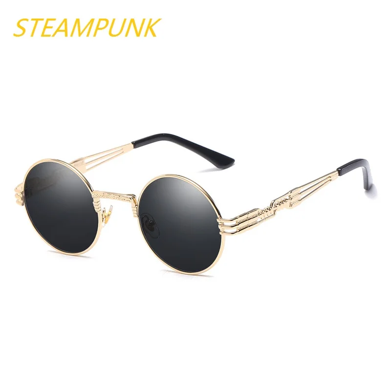 Круглый Готический стимпанк металлические солнцезащитные очки Для мужчин Для женщин Винтаж вождения HD зеркало солнцезащитные очки