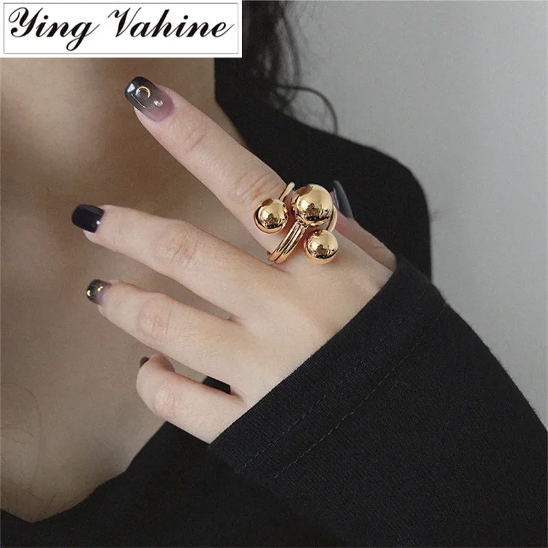 

ying Vahine Korean Style High Quality Fashion Brass Multilayered Round Beads Rings for Women