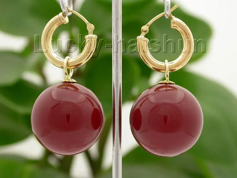 

Free Shipping >> AAA Dangle big 20mm red round sea shell pearls Earrings hoop