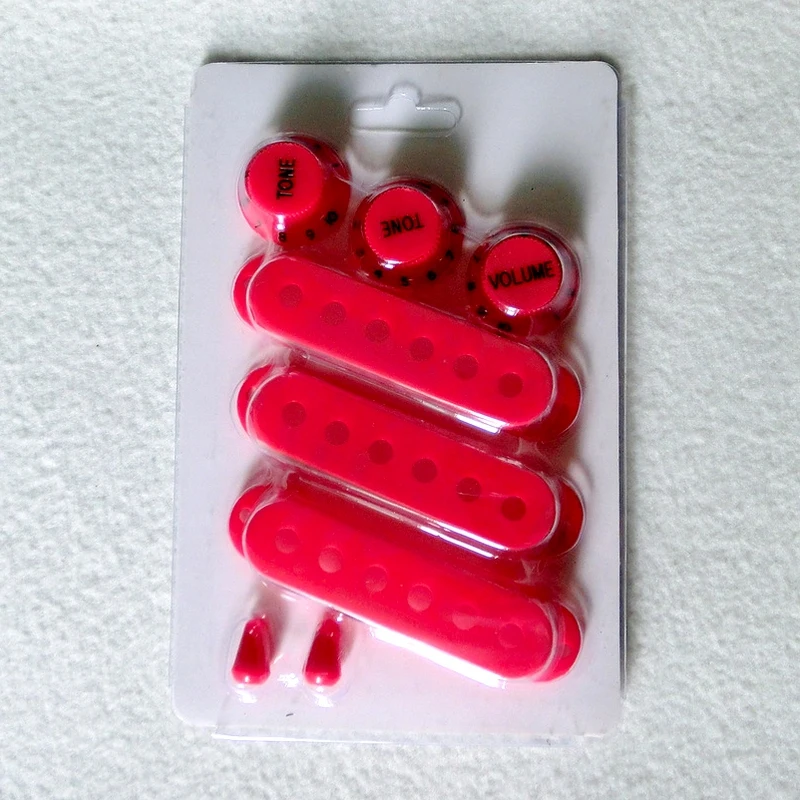 

Wholesale Guitar parts red single coil guitar pickup covers and knobs set in pink with plastic sheel packaging
