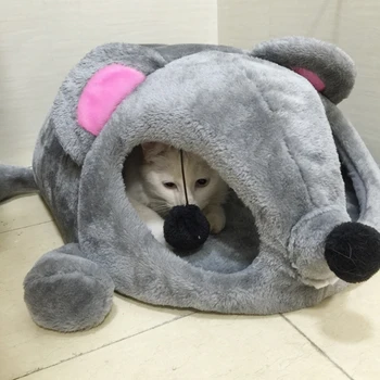 

HEYPET Grey Mouse Shape Cat Bed Small Cats Dogs Cave Bed Removable Cushion waterproof Bottom House Supplies