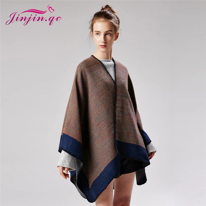 Jinjin. QC 2019 Для Женщин Модные Пончо и Накидки Зимние Кашемировые Накидка Женский