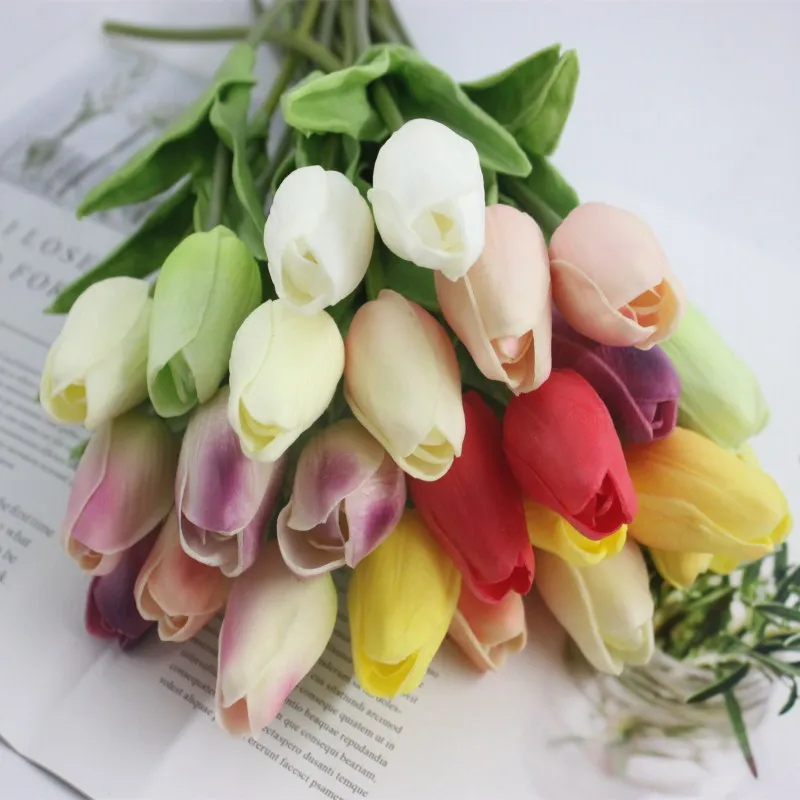 

1PCS PU tulip artificial flower real touch artificiales para decora mini tulip home wedding decoration flower.