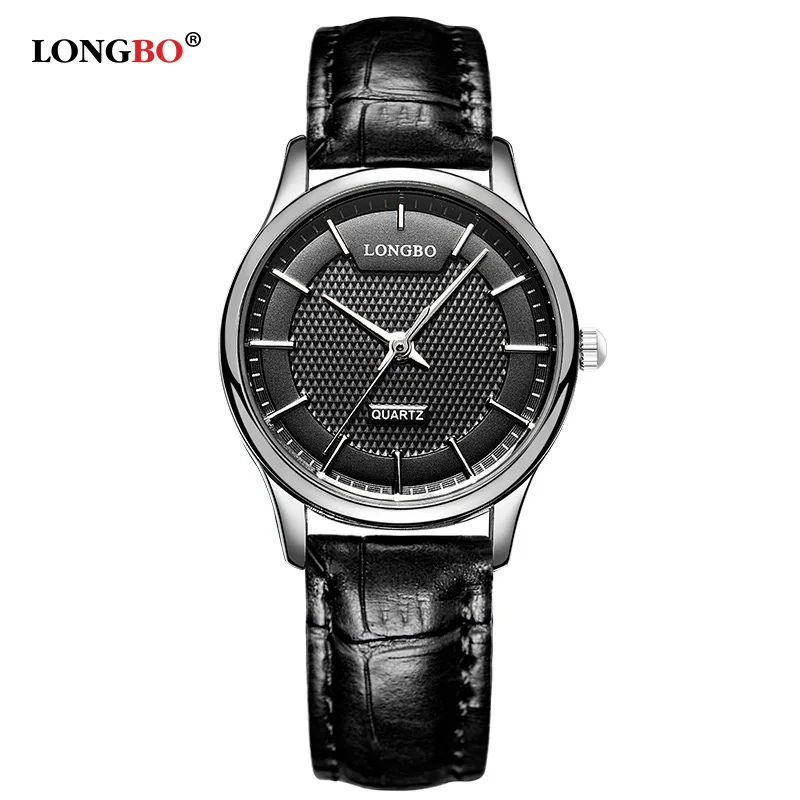 LONGBO Reloj Mujer Hombre модные парные часы роскошные кожаные мужские женские часы повседневные водонепроницаемые часы для влюбленных Кварцевые наручные часы 80301 - Цвет: Black Women