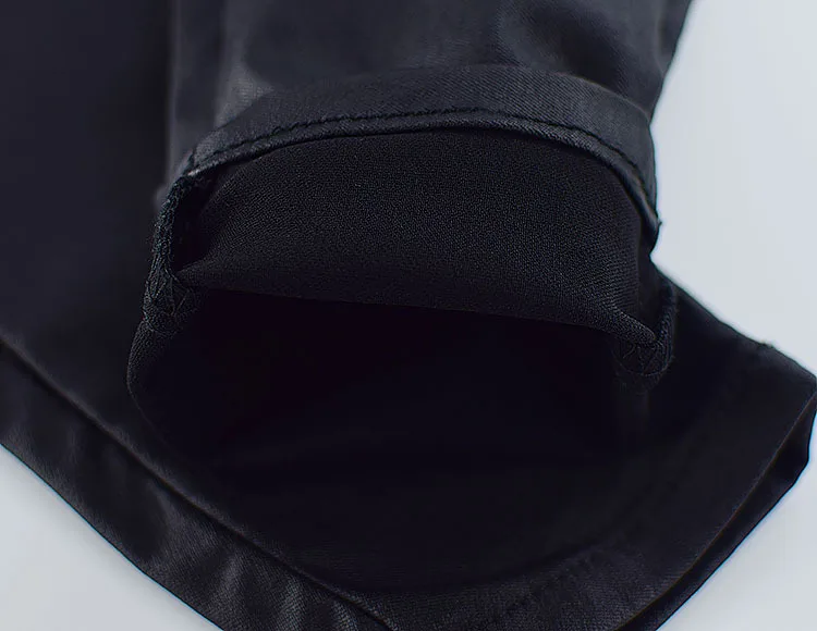 Women's high-waist slim body elastic metal open-hole binding belt elastic waist coating PU imitation leather jean small leg pants (13)