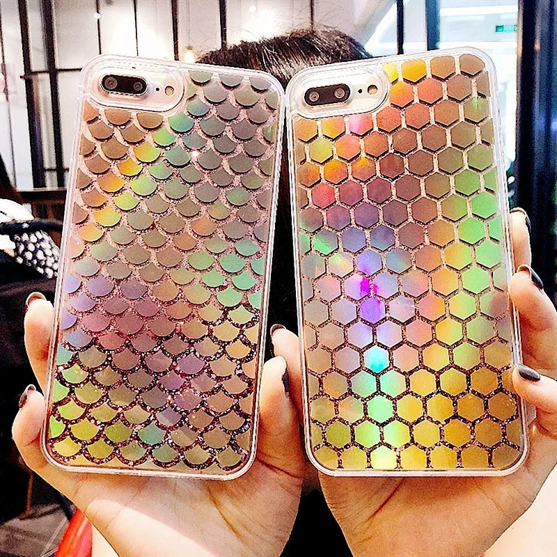 

Bling Liquid Dynamic Quicksand Phone Cases For iPhone XS MAX Case X XR 7 8 6 6S plus Soft TPU Mermaid fish Scales Glitter Cover