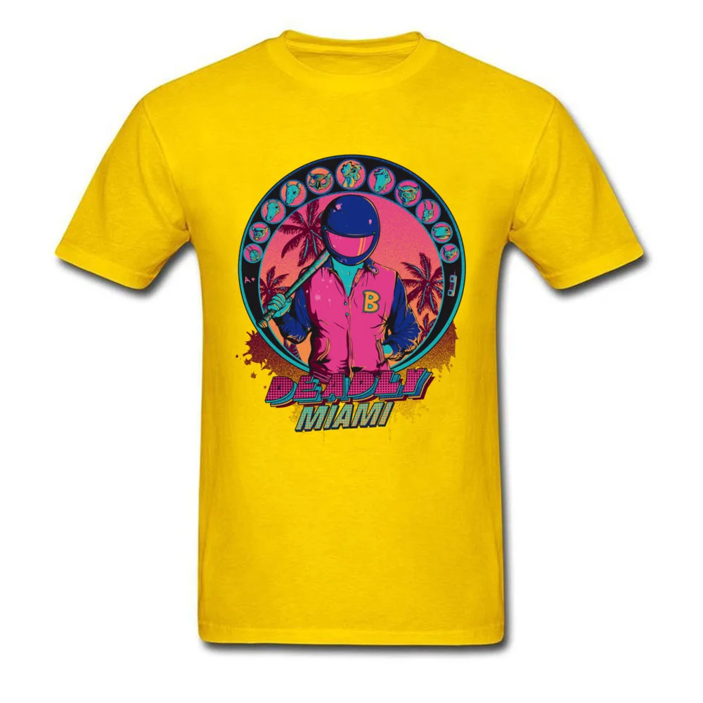 Deadly Miami Leisure T-shirts for Men 100% Cotton Fabric VALENTINE DAY Tops Tees Tee Shirts Short Sleeve Latest Crew Neck Deadly Miami yellow