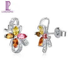 LP подлинные 18 к белое золото серьги гвоздики натуральный цвет турмалин и Алмаз Твердые Элегантные ювелирные изделия для женщин подарок