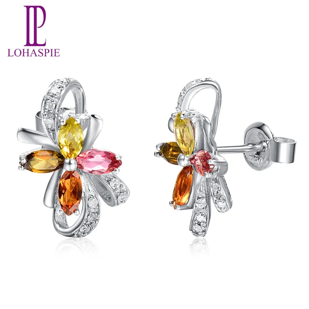 

Lohaspie Natural Color Tourmaline & Diamond Solid 18k 750 White Gold Stud Earrings Elegant Fine Jewelry for Women Gift