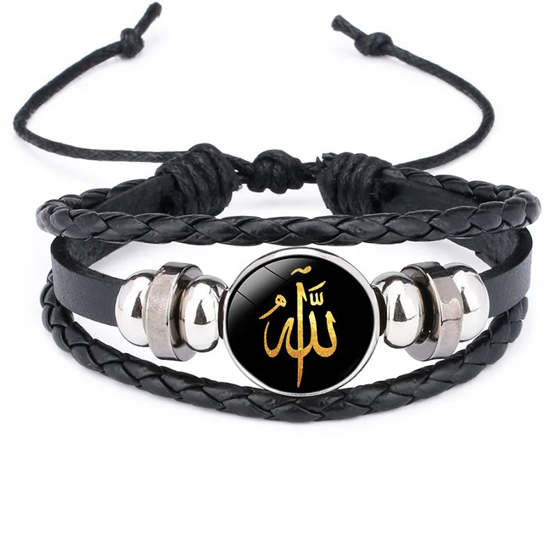 Распродажа! мужской кожаный браслет с драгоценными камнями Allah Time, браслеты с подвесками для мужчин, мальчиков, женщин, девочек, ювелирные изделия, аксессуары, подарки