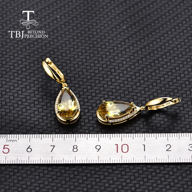 TBJ,Natural citrine peal8*16mm gemstone clasp Earring 925 Sterling Silver Fine Jewelry For party best woman valentine gift box