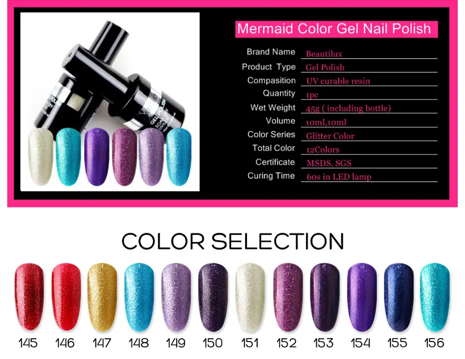 Beautilux Brand 1pc Winter Collection Bling Diamond Rainbow Holographic Glitter Sparkling Gel Nail Polish Nails Gel Varnish 10ml (1)