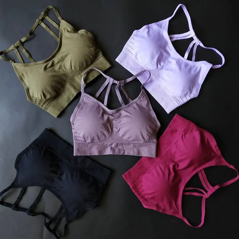 

Seamless Back Cross Strappy Women Sports Bra Gym Bra For Running With Removable Cups Push Up Yoga Bra Fitness Athletic Bra Tops