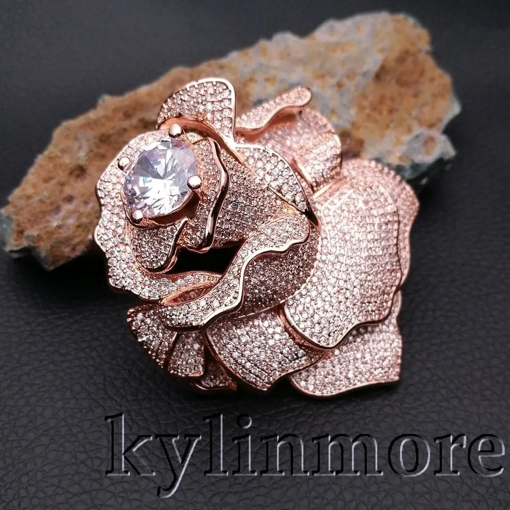 

CN050 1pc 60x63mm CZ Micro Crystal Pave Rose Flower Jewelry Brooch Connector