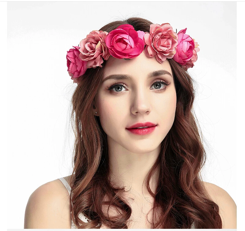 

European Stylish Girls Vintage Wreath Large Rose Flowers Wreath For Wedding Party Elegant Women Wedding Wreath Muti Colors