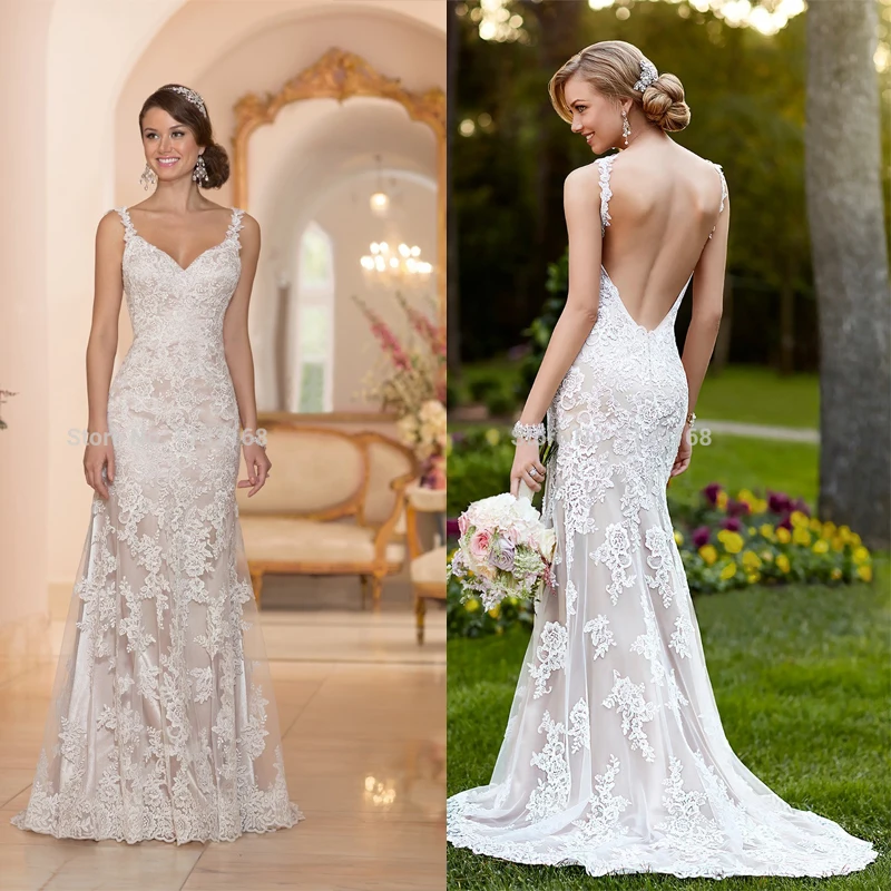 Elegant Ivory Floor Length Mermaid Lace Mermaid Wedding Dresses