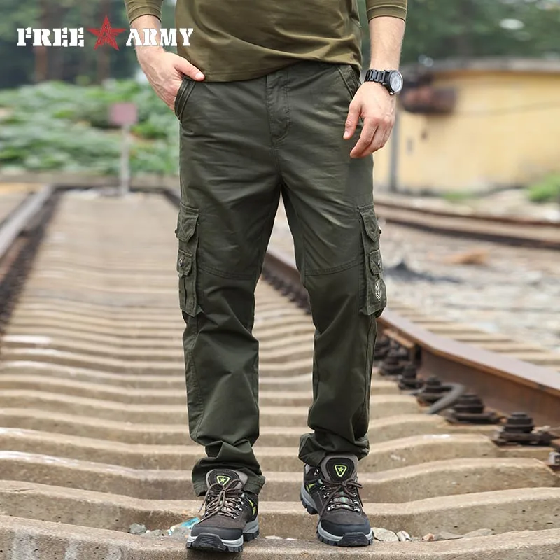 Free Army Brand Fashion Mens Pants Safari Style Military Trousers Casual Pockets Solid Sweatpants C