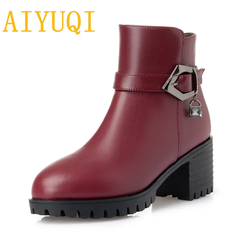 

AIYUQI Women boots 2019 new genuine leather women naked boots, winter thick wool boots women, red wedding boots women,size 42 43