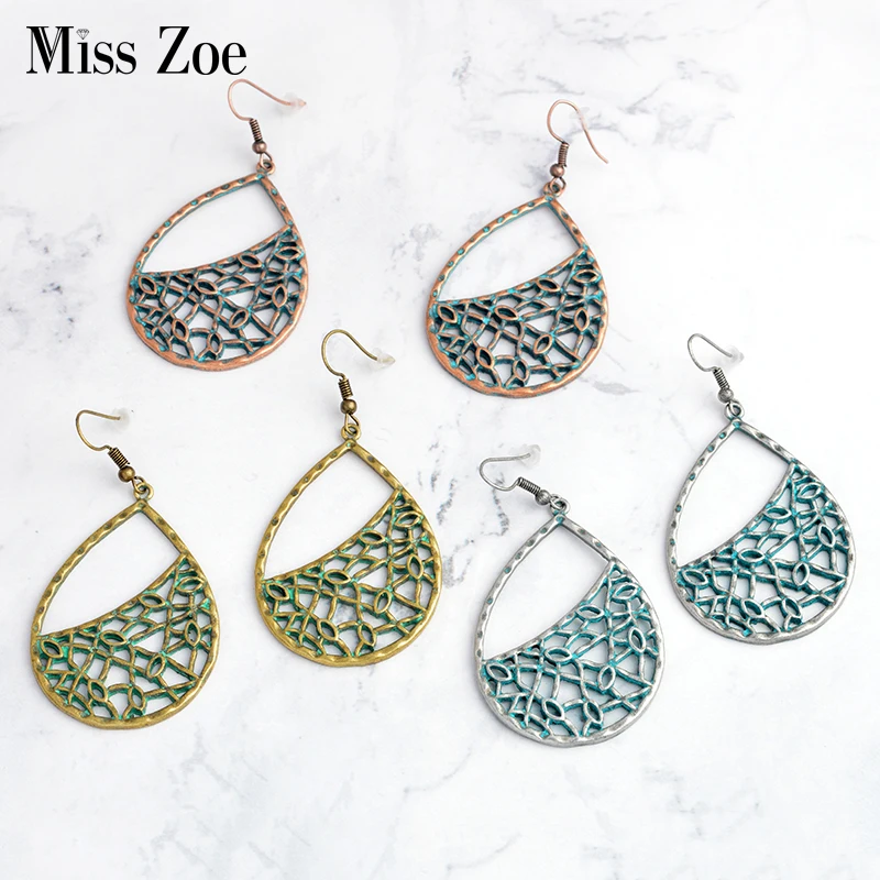 

Miss Zoe Hollow water drop Big Dangle Earrings Bohemia Ethnic Vintage Beach Holiday Charm Ear Jewelry Gift for Women girls