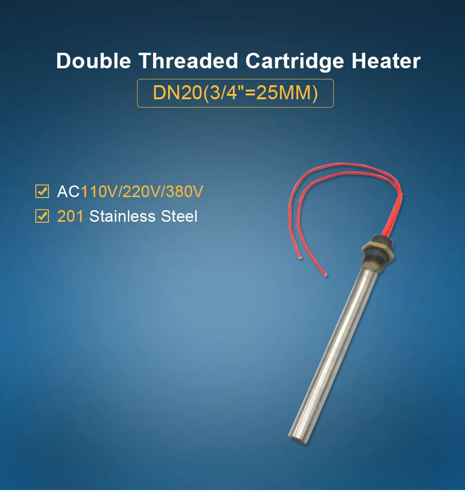 LJXH 201SUS двойной резьбовое соединение патронного нагревателя Нагревательный элемент DN20 нить 16x200/250/300/350 мм трубки Размеры AC110V/220 V/380 V
