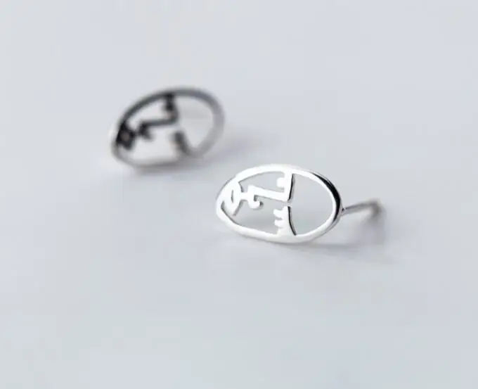 

Unisex mEN'S wOMENS 100% Real. 925 Sterling Silver Fine Jewelry hOLLOW People Face full-frontal face Stud earrings gtle1821