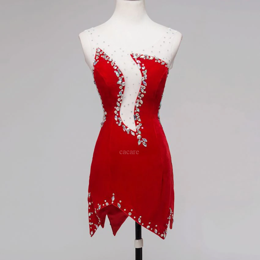 CACARE Latin Dance Dress Women Latin Dance Competition Dresses Fringed Salsa D0347 Velvet 4 Colors Rhinestones Irregular Hem CACARE Latin Dance Dress Women Latin Dance Competition Dresses Fringed Salsa D0347 Velvet 4 Colors Rhinestones Irregular Hem