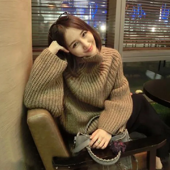 Трендовый женский свитер, повседневные однотонные женские пуловеры, утолщенные теплые корейские стильные элегантные женские модные свободные женские топы