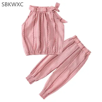 

Girls Fashion Clothing Sets Girls Clothes Kids Clothing Sets Striped Sleeveless Tops+Lantern Pant 2Pcs Clothes Suits 4-9T