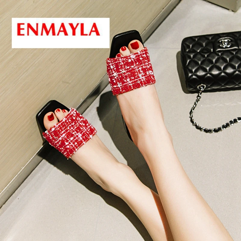 

ENMAYLA 2019 Cotton Fabric Basic Casual Solid Round Toe Women Summer Fashion Slippers Size 34-43 LY1998