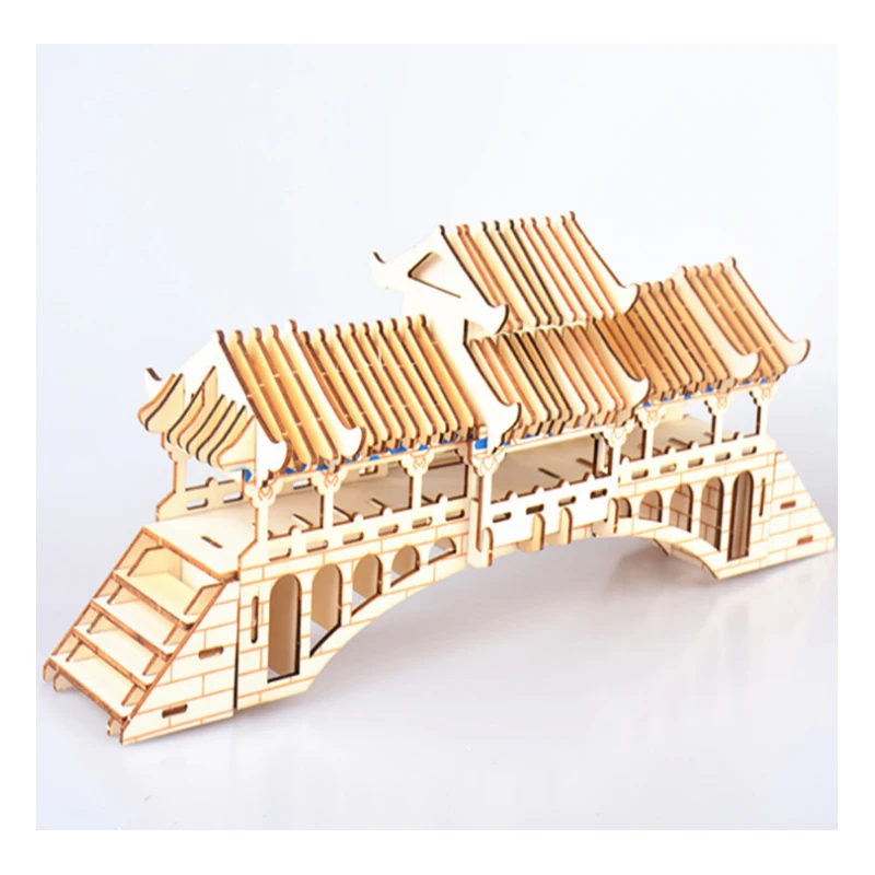 

DIY Model toys 3D Wooden Puzzle Chinese Architecture Covered Bridge Wooden Kits Puzzle Game Assembling Toys Gift for Kids P42