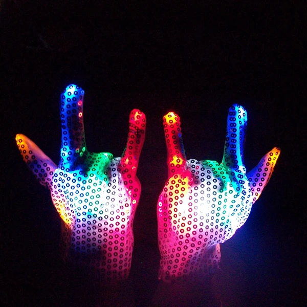 7 colors led sequined gloves wedding rave finger lighting rave light gloves
