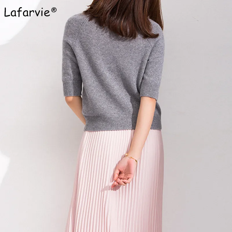 Lafarvie New Slim Knitted Sweater Women Pullover Half-sleeved Turtleneck Solid Color Cashmere Sweater Knitting Bottoming Shirt