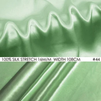 

SILK STRETCH SATIN Fabric 108cm width 16momme/95% Natural Silk Fabric+5% Spandex for Wedding Party Dress-NO 44 Baby Green
