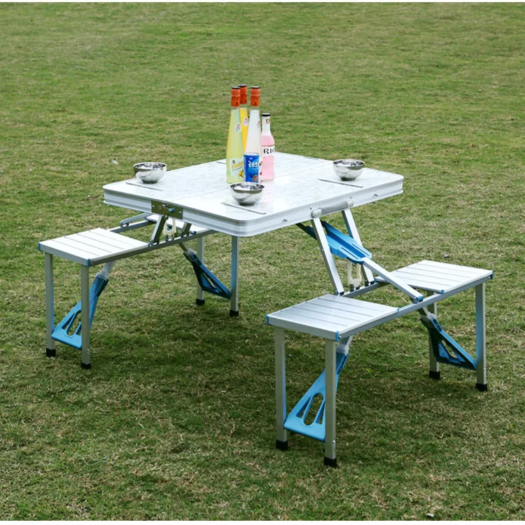 

Fold Tables And Chairs Suit Outdoors Aluminium Alloy Conjoined Portable Picnic Table Many People Barbecue Table