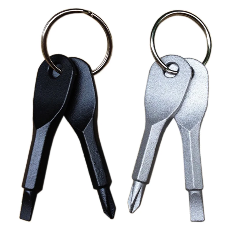 

2pcs/ set Key Style Screwdrivers Portable Slotted Phillips Screwdriver Set w/ Key Ring Multitool EDC Tool Screw Driver