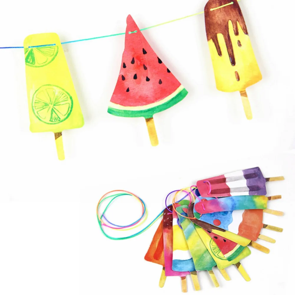 Ручная роспись красочные фруктовое мороженое баннеры-Декорации для вечеринки Лето luau вечерние мороженое Бар Мороженое Поп гирлянда дети день рождения