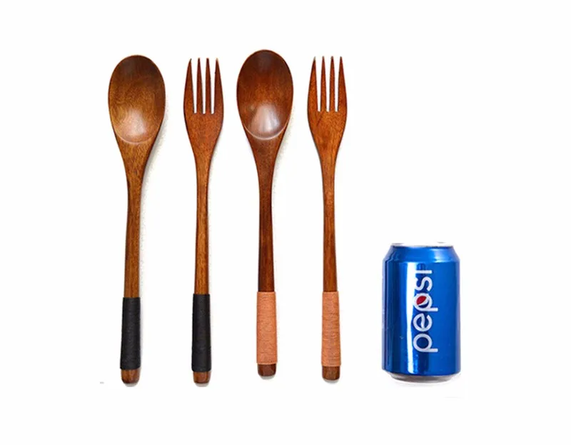 Japanese Style Dinnerware Set With Scoop Fork Portable Cutlery Set For Kids School Picnic Kitchen Wooden Tableware Utensil Set (17)