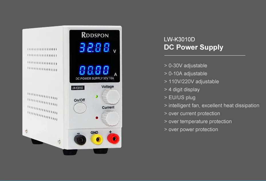 RDDSPON 3010D DC Регулируемый источник питания 4-разрядный дисплей зарядки 30 V 10A переключатель лабораторный блок питания регулятора напряжения