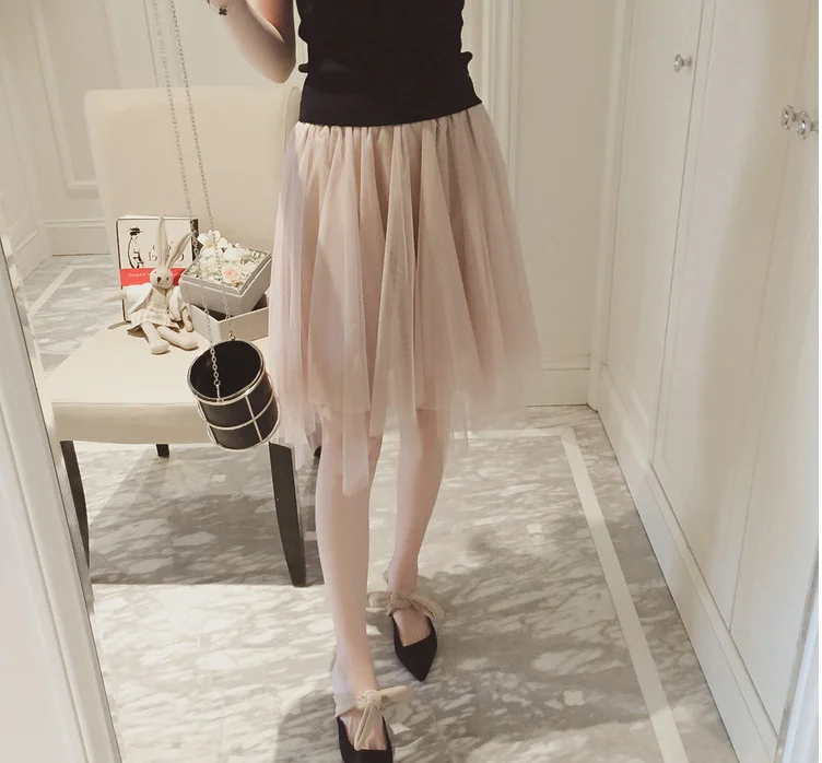 TingYiLi, розовая, черная, хаки фатиновая юбка для школьниц, асимметричная юбка до колена, высокая эластичная талия, миди юбка лето