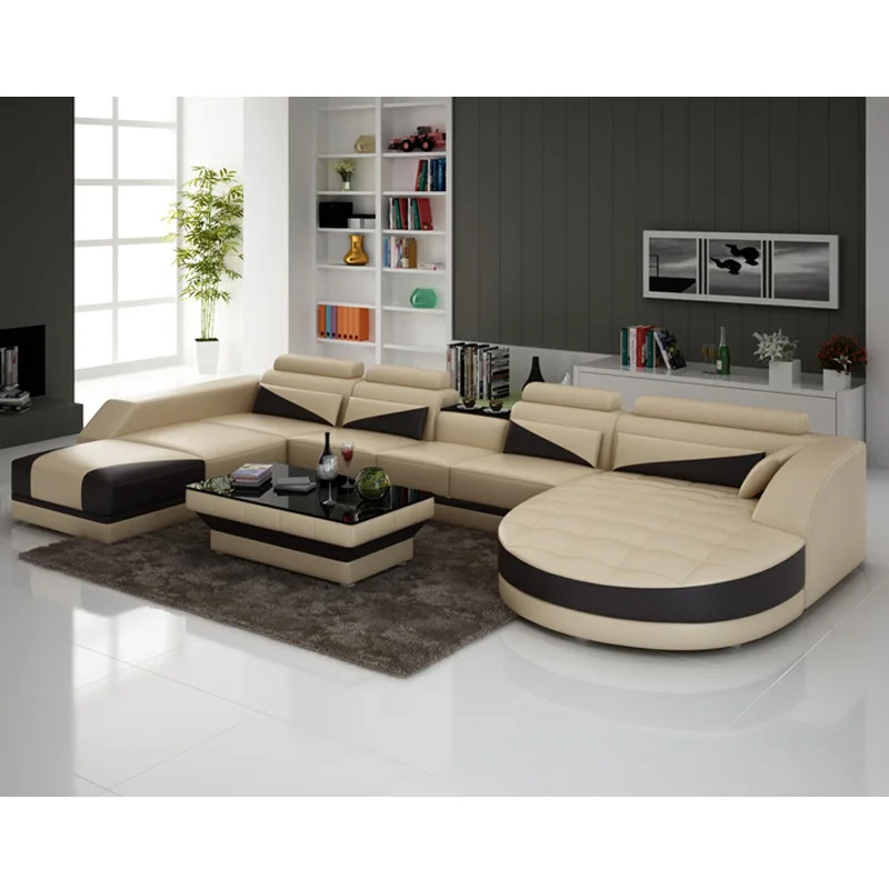 Beautiful living room leather sofa set new designs 2018 with tablein