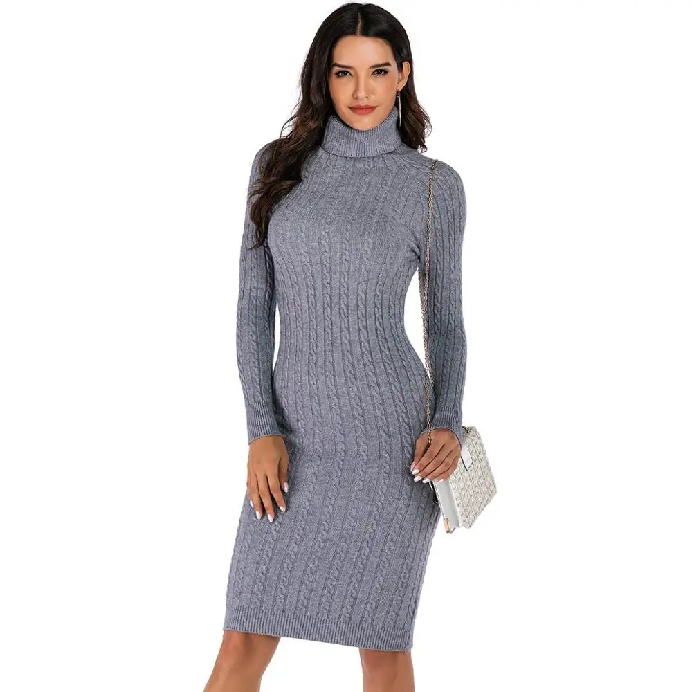 

WIXRA Casual Turtleneck Dress Long Sleeve Knitted Dress Women Slim Bodycon 2019 Spring Autumn Winter Basic Dresses