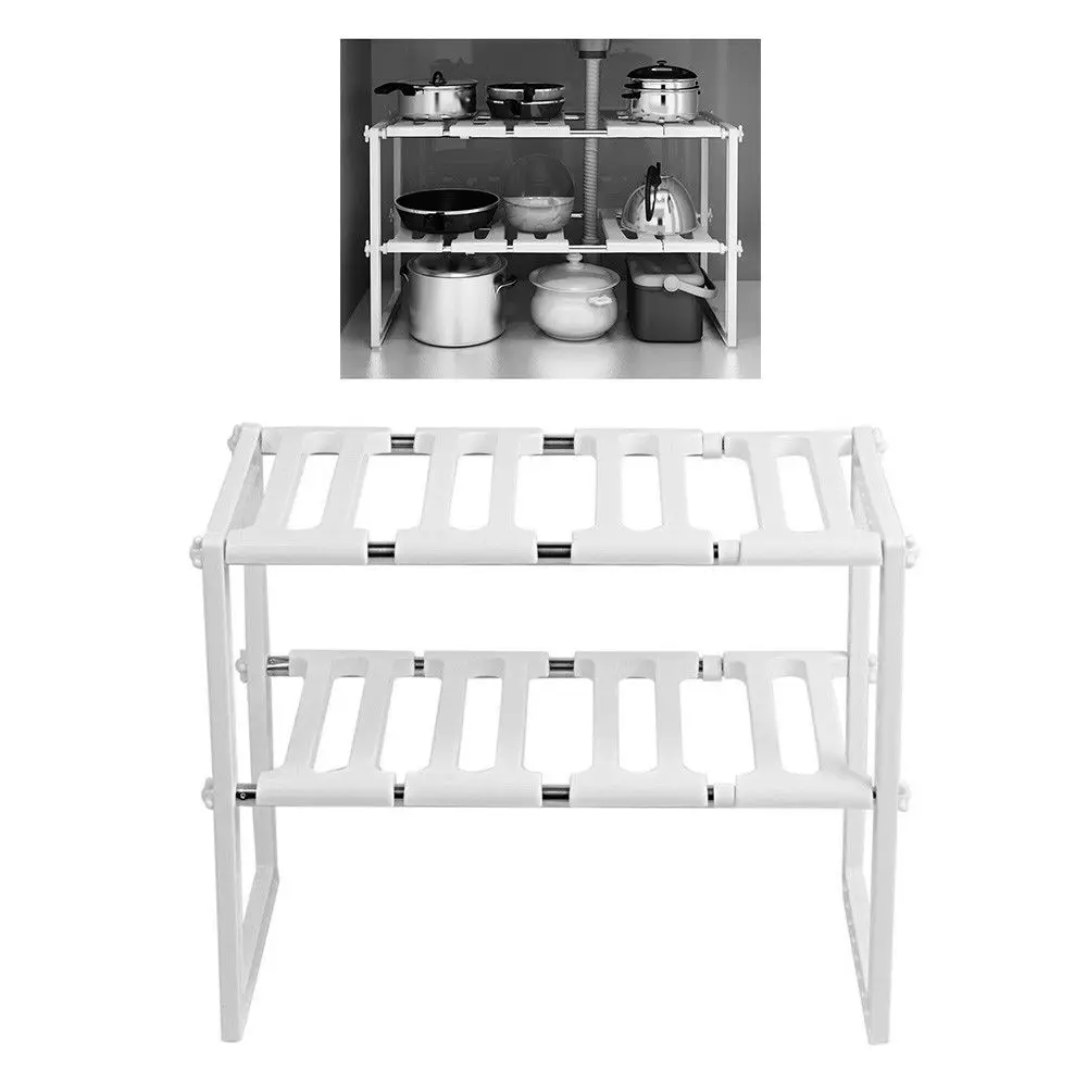 2 Tier Stainless Steel Kitchen Expandable Shelf Organizer Can