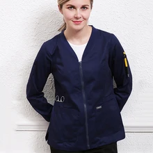 Темно-синяя куртка унисекс для медсестры, медицинский рабочий Топ, теплое лабораторное пальто Ups с длинными рукавами, вязаные манжеты, Молния Спереди, медицинская одежда, топы