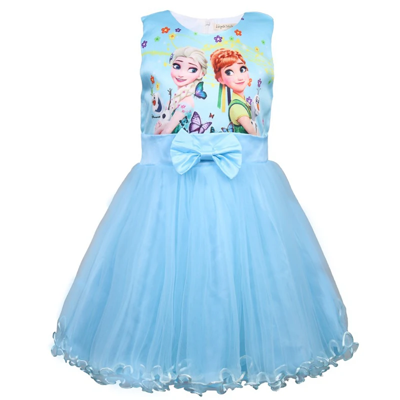 Летнее платье Анны и Эльзы для девочек Сетчатое платье-пачка принцессы с изображением ледяного мира рождественские костюмы платья для