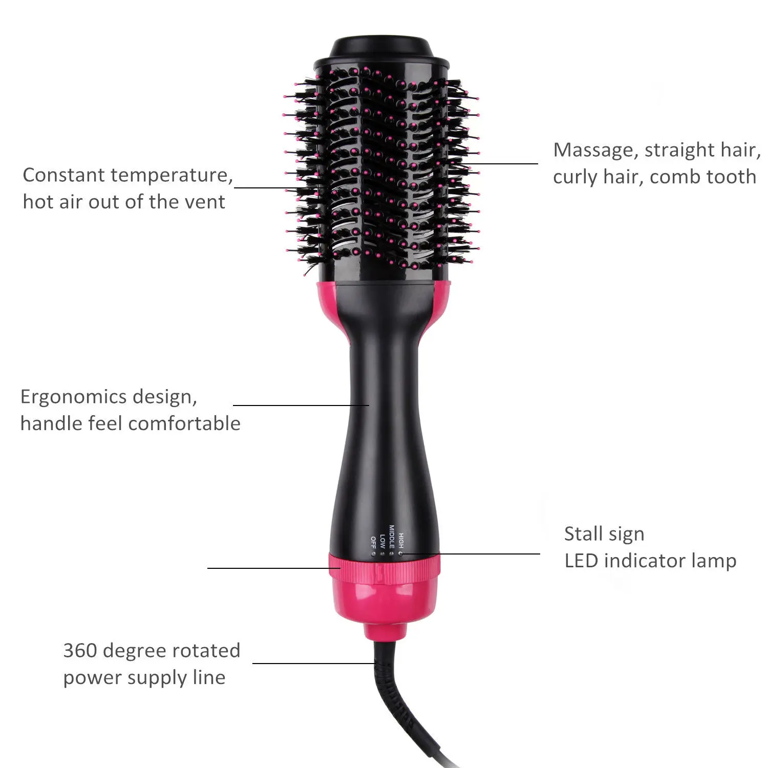 

2 in 1 Multifunctional Hair Dryer Volumizer Rotating Hot Hair Brush Curler Roller Rotate Styler Comb Styling Curling Iron