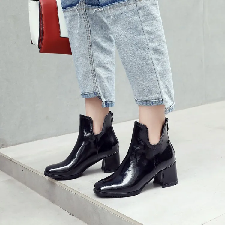 

Big Size 11 12 13 14 15 Ma'am Short boots Pure color Square head Fashion boot barrel High heel boots