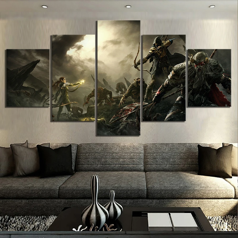 

5 Piece The Elder Scrolls Online Game Scene Poster Pictures ELDER SCROLLS Video Games Artwork Canvas Paintings Wall Art Painting